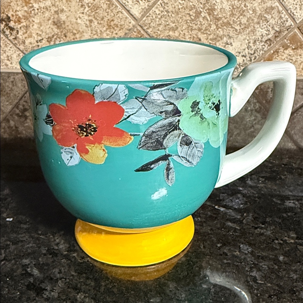 The Pioneer Woman Flea Market Turquoise & Yellow Footed Mug 15oz